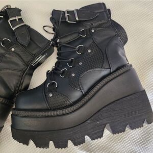 Demonia  Edgy Black Platform Combat Boots